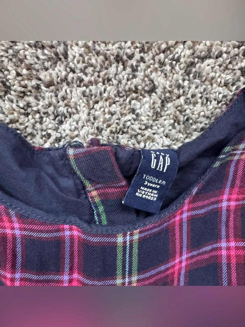 GAP Navy Plaid Dress with Pink and Green Accents